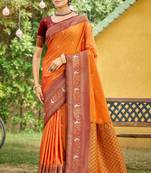 orange soft silk blend woven work traditional saree