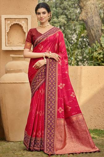 pink soft silk blend woven work traditional saree