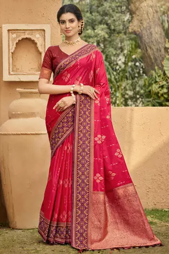pink soft silk blend woven work traditional saree