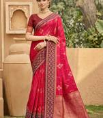 pink soft silk blend woven work traditional saree