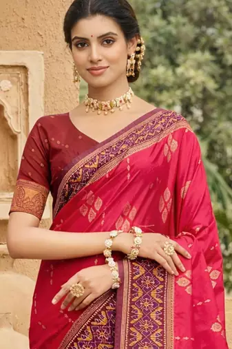 pink soft silk blend woven work traditional saree