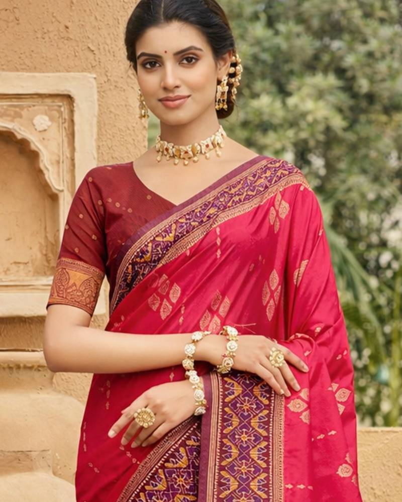 pink soft silk blend woven work traditional saree