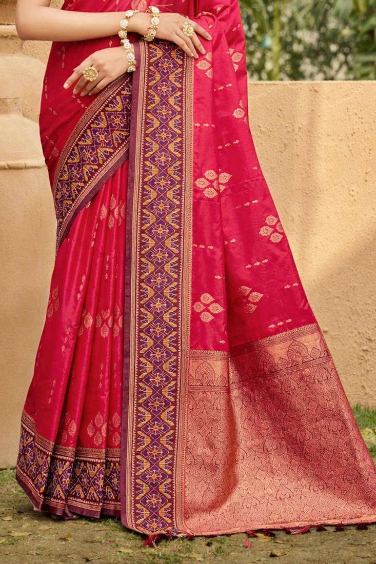 pink soft silk blend woven work traditional saree
