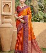 orange soft silk blend woven work traditional saree