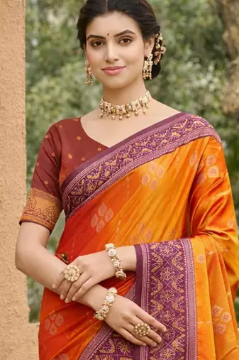 orange soft silk blend woven work traditional saree