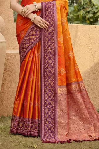 orange soft silk blend woven work traditional saree