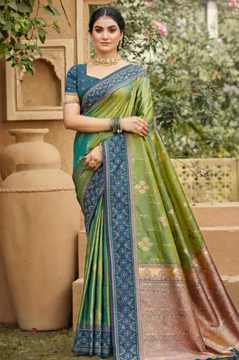 green soft silk blend woven work traditional saree