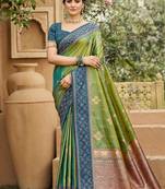 green soft silk blend woven work traditional saree