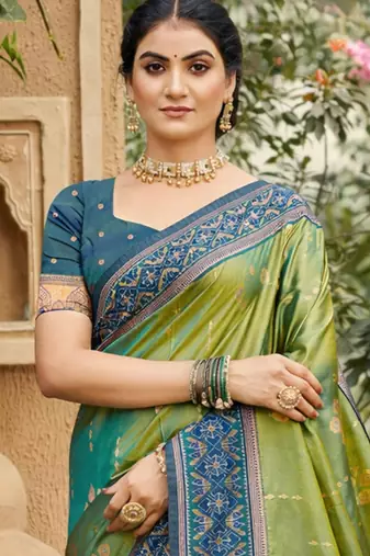 green soft silk blend woven work traditional saree