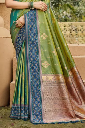green soft silk blend woven work traditional saree