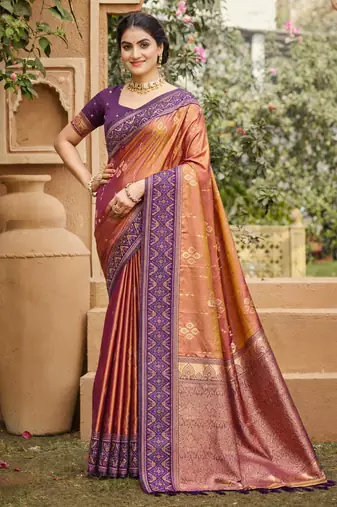 orange soft silk blend woven work traditional saree