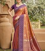 orange soft silk blend woven work traditional saree