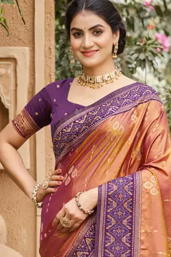 orange soft silk blend woven work traditional saree