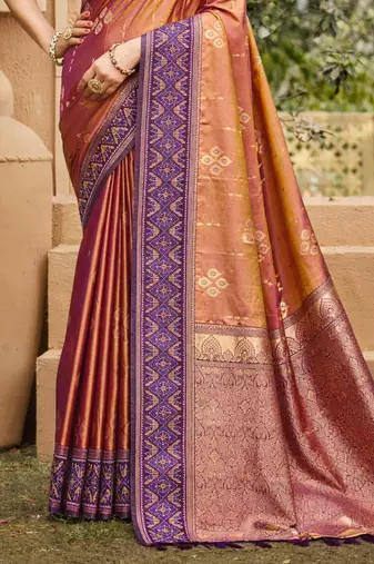 orange soft silk blend woven work traditional saree