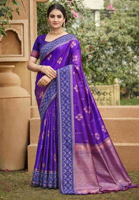 purple soft silk blend woven work traditional saree 1