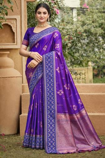 purple soft silk blend woven work traditional saree