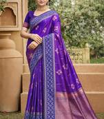 purple soft silk blend woven work traditional saree