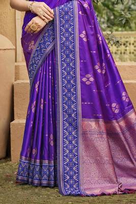 purple soft silk blend woven work traditional saree 3