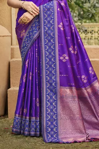 purple soft silk blend woven work traditional saree