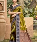 olive green soft silk blend woven work traditional saree