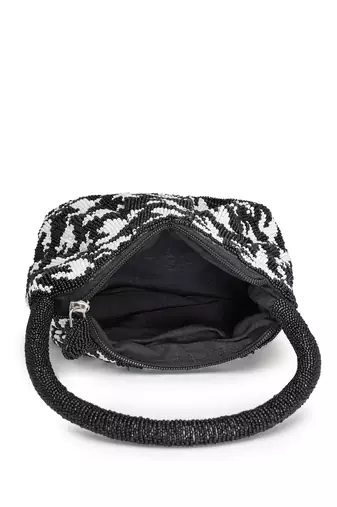 Anekaant beaded muse black cotton houndstooth geometric beaded clutch