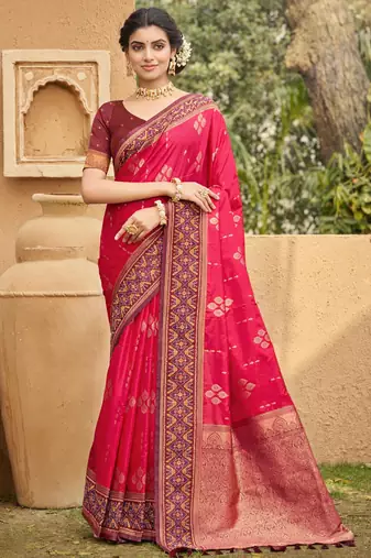 pink soft silk blend woven work traditional saree