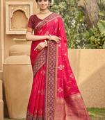pink soft silk blend woven work traditional saree