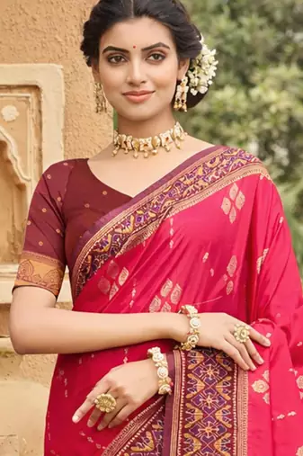 pink soft silk blend woven work traditional saree