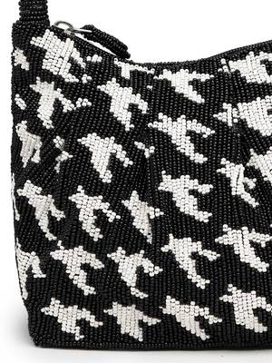  beaded muse black cotton houndstooth geometric beaded clutch 8