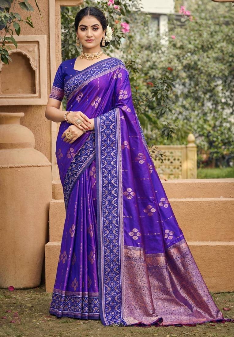 purple soft silk blend woven work traditional saree