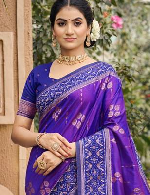 purple soft silk blend woven work traditional saree 2