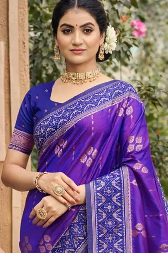 purple soft silk blend woven work traditional saree