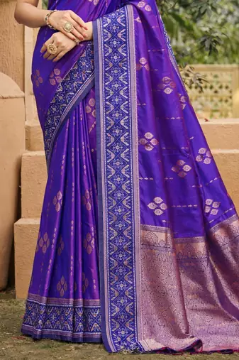 purple soft silk blend woven work traditional saree