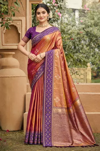 peach soft silk blend woven work traditional saree