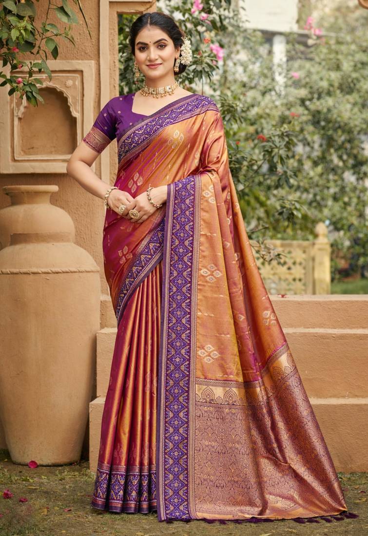peach soft silk blend woven work traditional saree