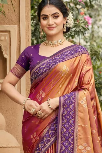 peach soft silk blend woven work traditional saree