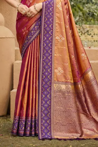 peach soft silk blend woven work traditional saree
