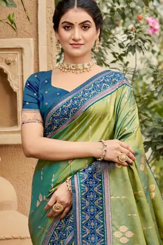 olive green soft silk blend woven work traditional saree