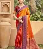 orange soft silk blend woven work traditional saree