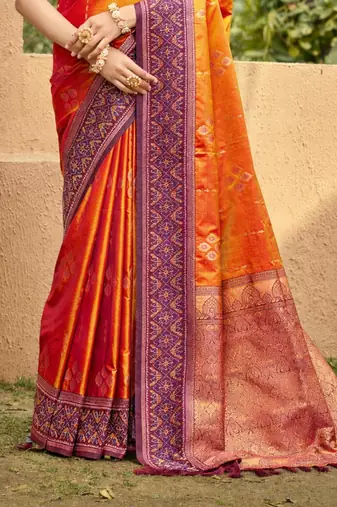 orange soft silk blend woven work traditional saree