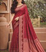 maroon soft silk blend woven work traditional saree