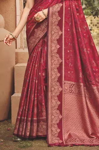 maroon soft silk blend woven work traditional saree