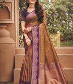 brown  soft silk blend woven work traditional saree
