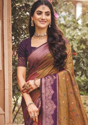 brown   soft silk blend woven work traditional saree 2