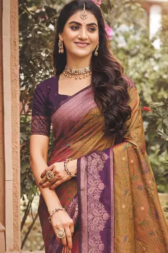 brown   soft silk blend woven work traditional saree