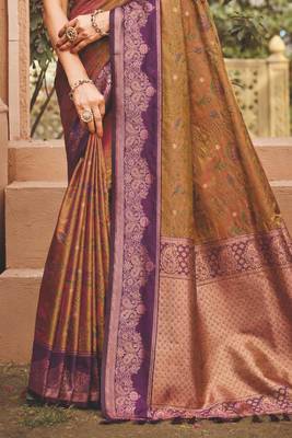 brown   soft silk blend woven work traditional saree 3