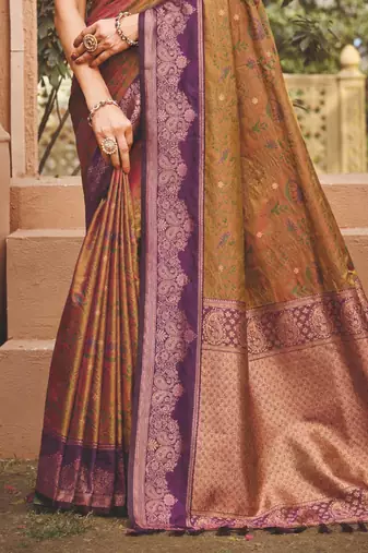 brown   soft silk blend woven work traditional saree