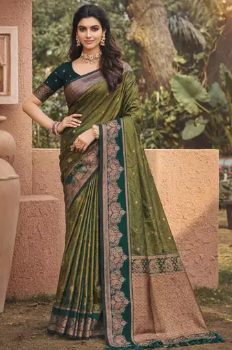 green soft silk blend woven work traditional saree