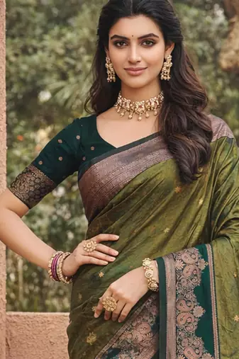 green soft silk blend woven work traditional saree