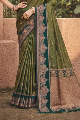green soft silk blend woven work traditional saree 3